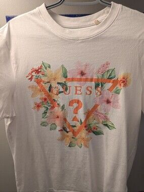 GUESS Men's Medium White Floral Tee